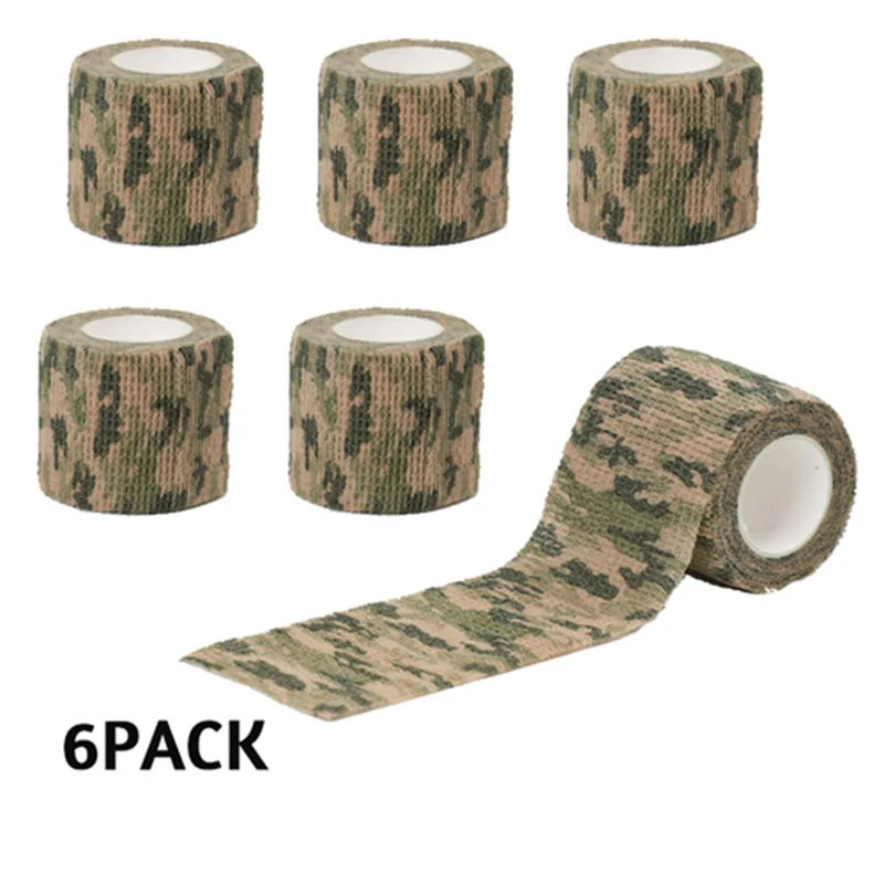 6 Roll Camouflage Kinesiologia Bandage Outdoor Hunting Camouflage Stealth Tape Elbow Pads Knee Brace Support Elastic Bandage Gym