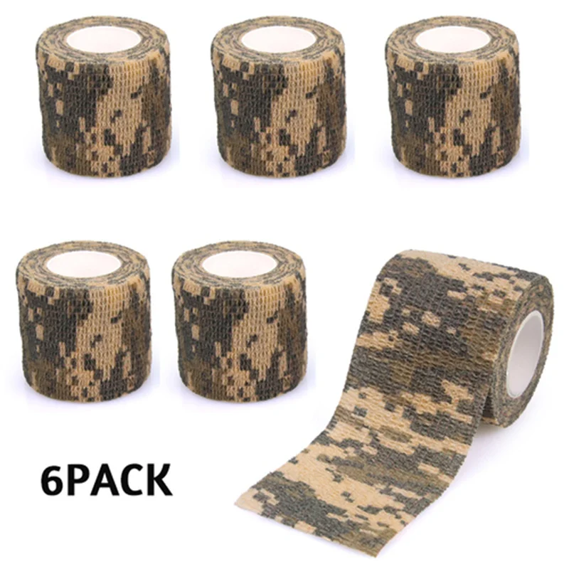 6 Roll Camouflage Kinesiologia Bandage Outdoor Hunting Camouflage Stealth Tape Elbow Pads Knee Brace Support Elastic Bandage Gym