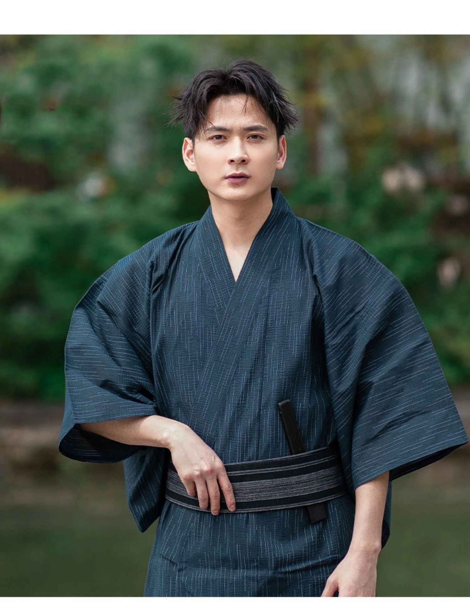 Japanese Traditional Samurai Kimono For Men Yukata Bathing Robe Hekoobi Loose Style Sauna Wear Homewear Belt Long Gown Cotton