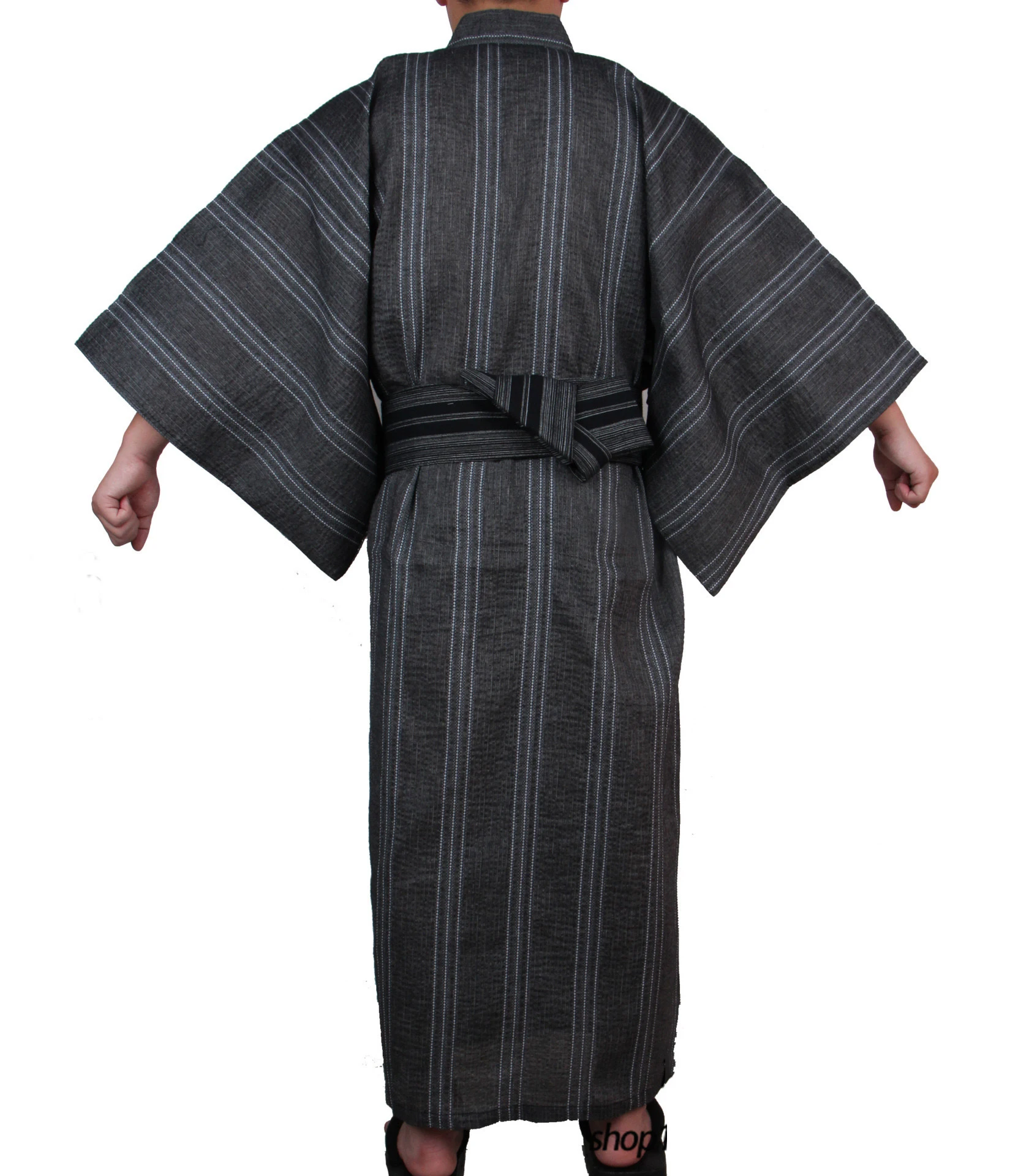 Japanese Traditional Samurai Kimono For Men Yukata Bathing Robe Hekoobi Loose Style Sauna Wear Homewear Belt Long Gown Cotton
