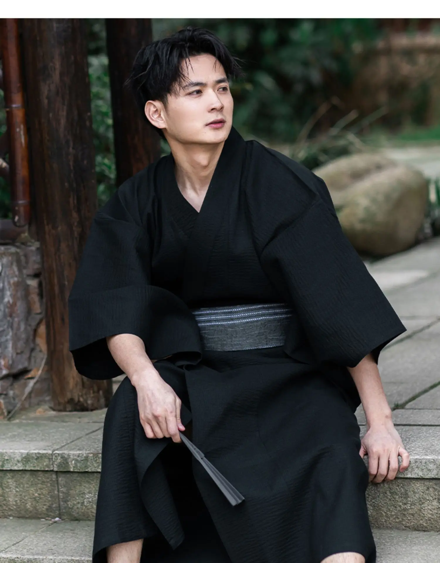 Japanese Traditional Samurai Kimono For Men Yukata Bathing Robe Hekoobi Loose Style Sauna Wear Homewear Belt Long Gown Cotton
