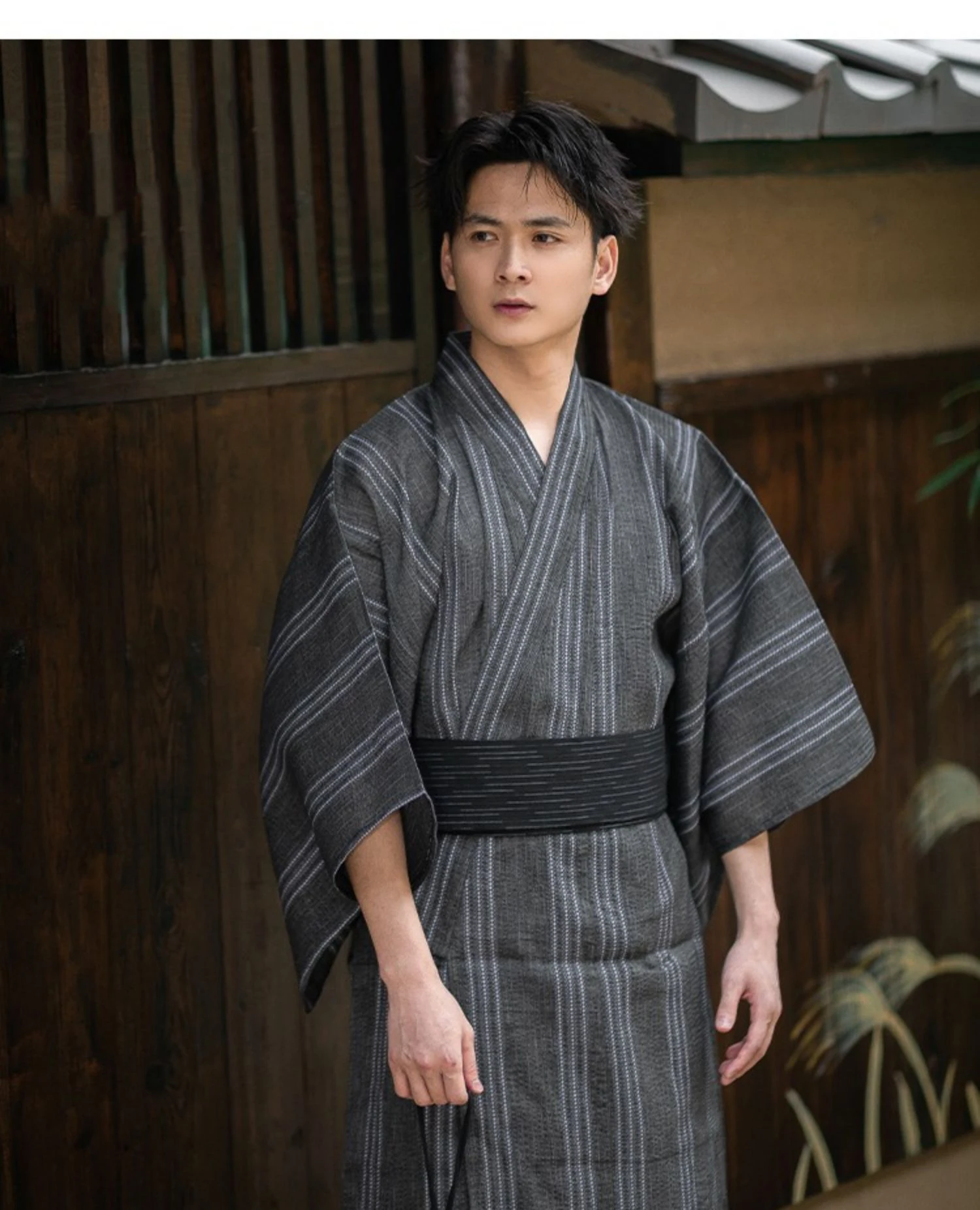 Japanese Traditional Samurai Kimono For Men Yukata Bathing Robe Hekoobi Loose Style Sauna Wear Homewear Belt Long Gown Cotton