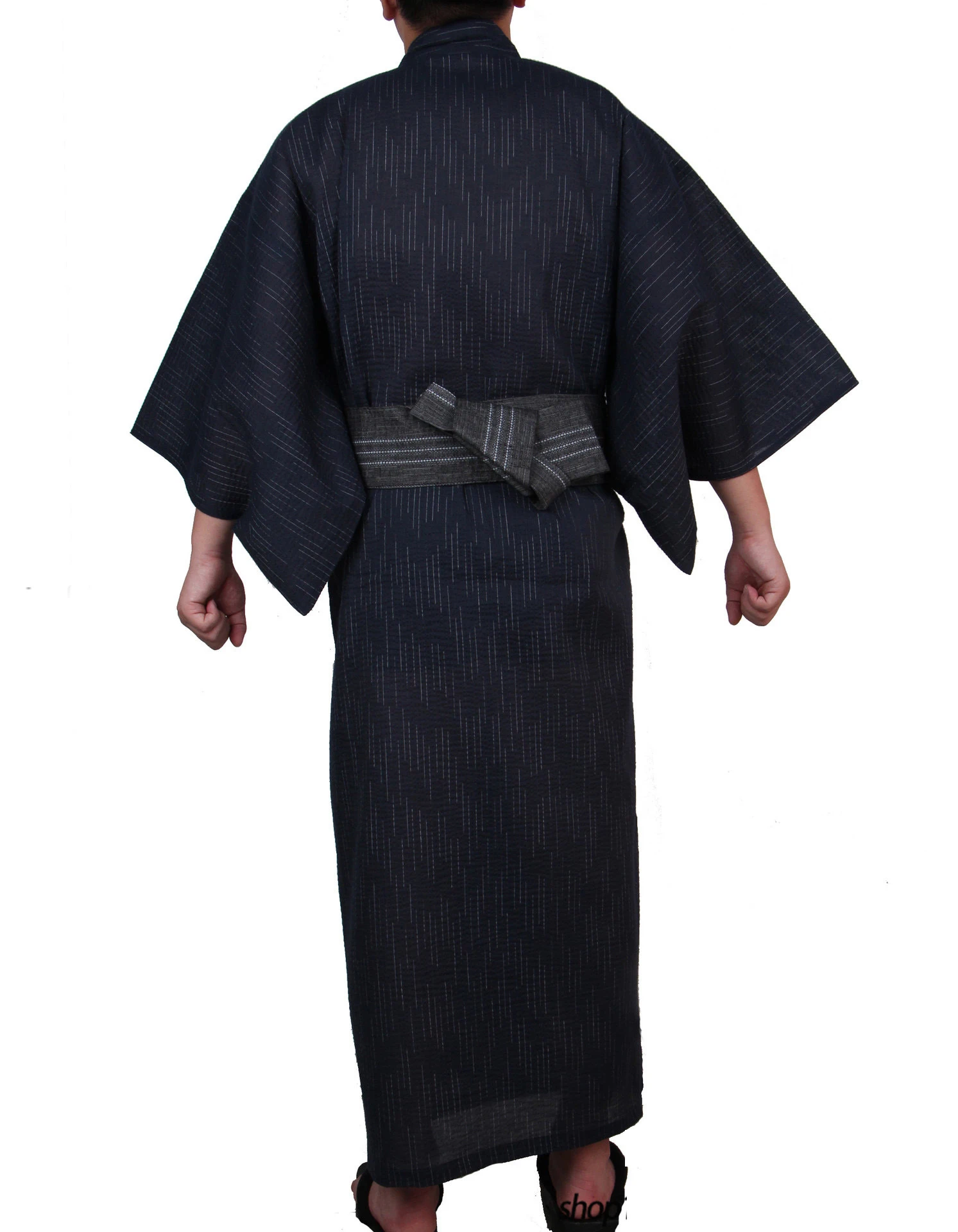 Japanese Traditional Samurai Kimono For Men Yukata Bathing Robe Hekoobi Loose Style Sauna Wear Homewear Belt Long Gown Cotton