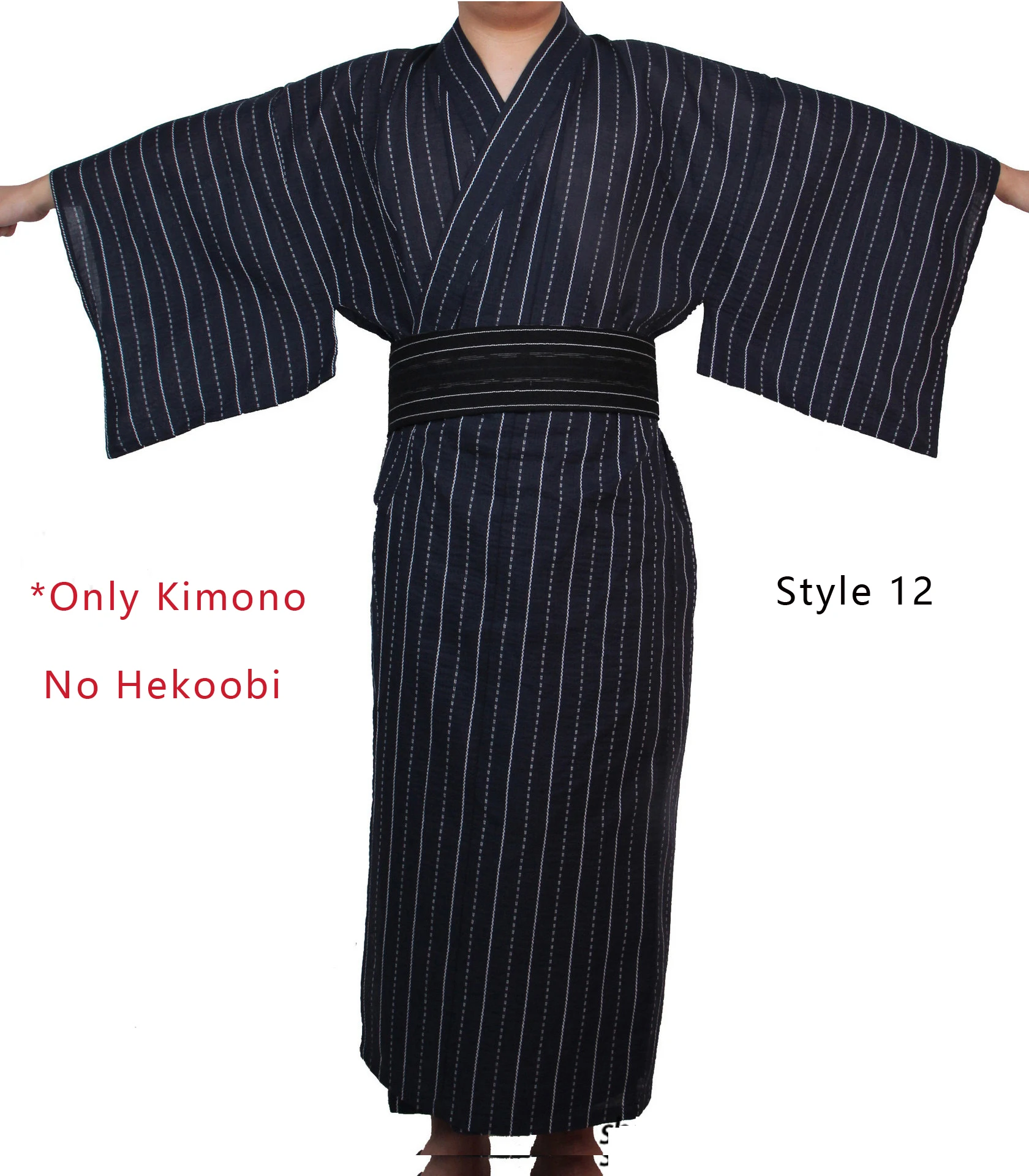 Japanese Traditional Samurai Kimono For Men Yukata Bathing Robe Hekoobi Loose Style Sauna Wear Homewear Belt Long Gown Cotton