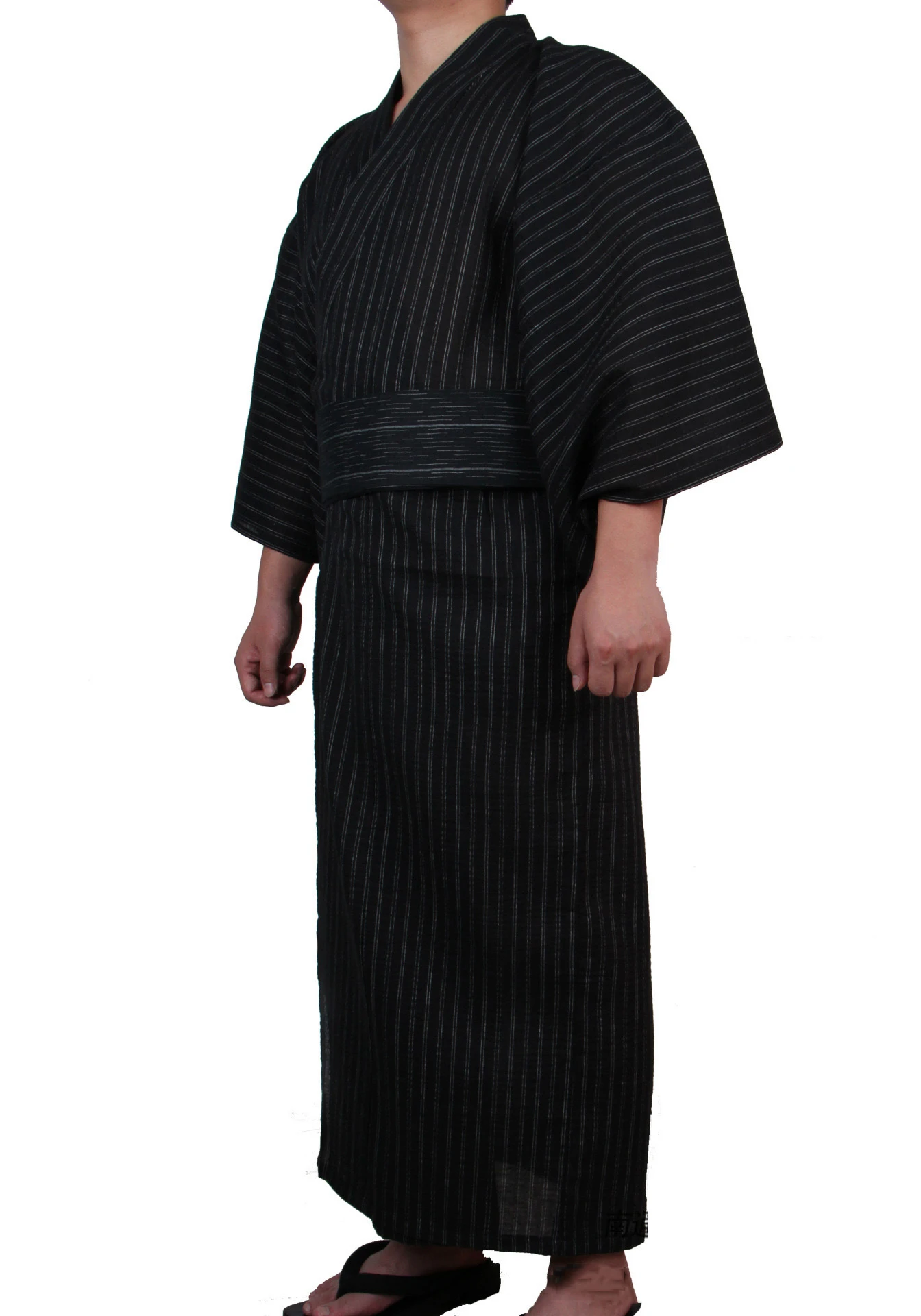 Japanese Traditional Samurai Kimono For Men Yukata Bathing Robe Hekoobi Loose Style Sauna Wear Homewear Belt Long Gown Cotton
