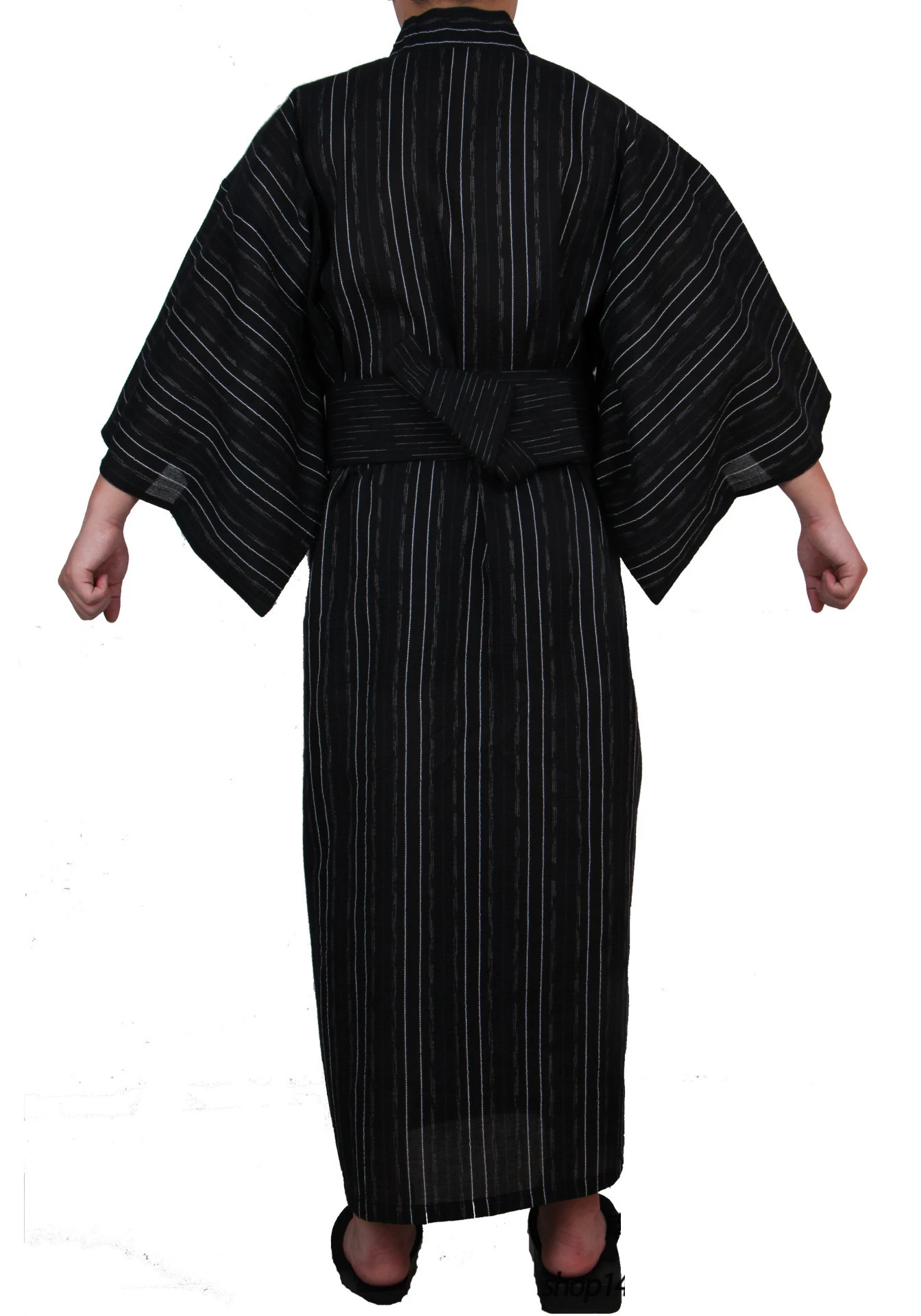 Japanese Traditional Samurai Kimono For Men Yukata Bathing Robe Hekoobi Loose Style Sauna Wear Homewear Belt Long Gown Cotton