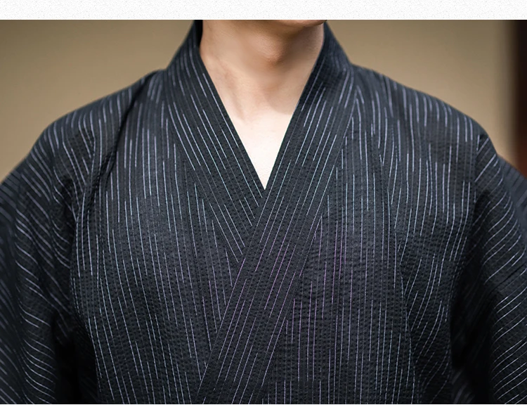 Japanese Traditional Samurai Kimono For Men Yukata Bathing Robe Hekoobi Loose Style Sauna Wear Homewear Belt Long Gown Cotton