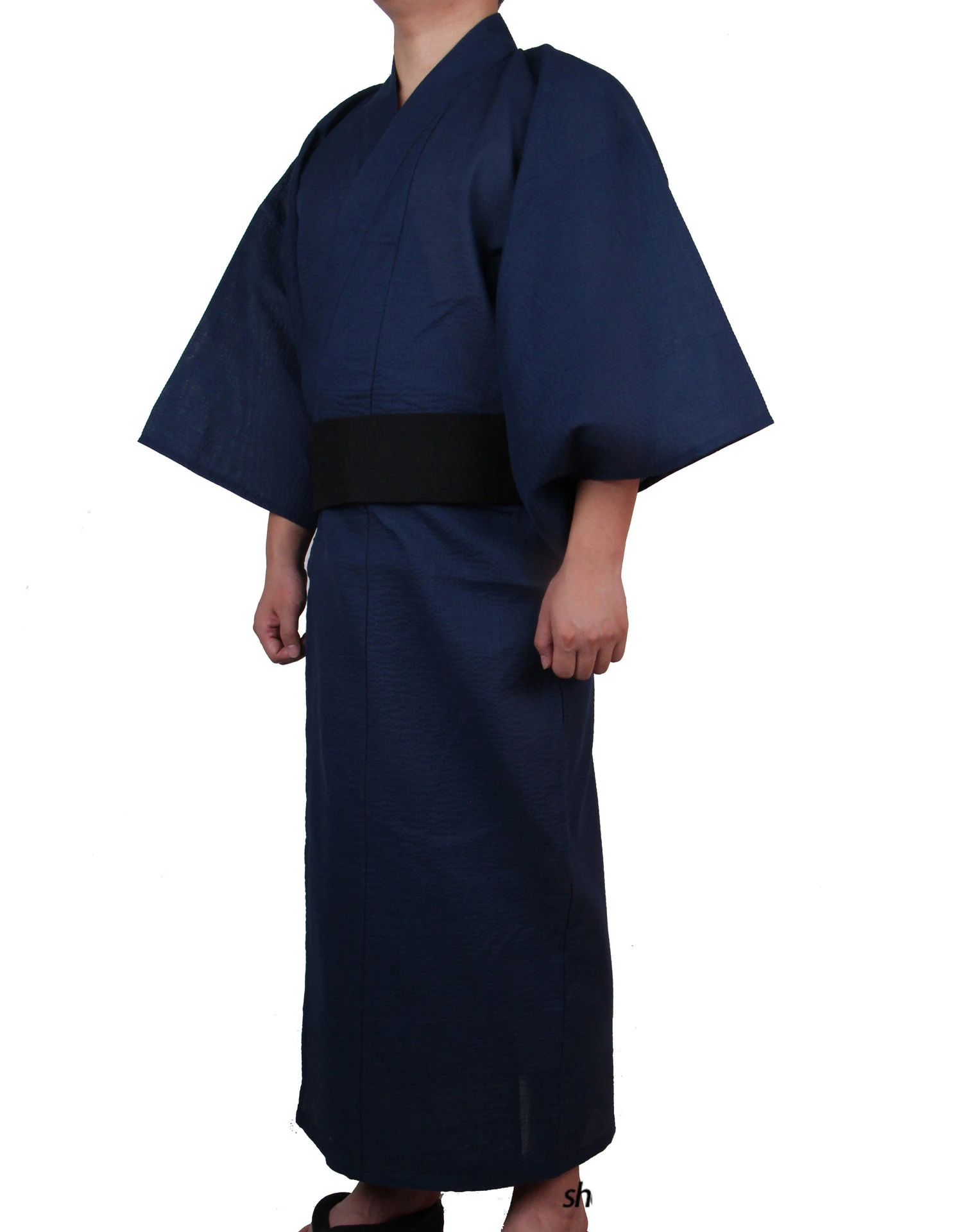 Japanese Traditional Samurai Kimono For Men Yukata Bathing Robe Hekoobi Loose Style Sauna Wear Homewear Belt Long Gown Cotton