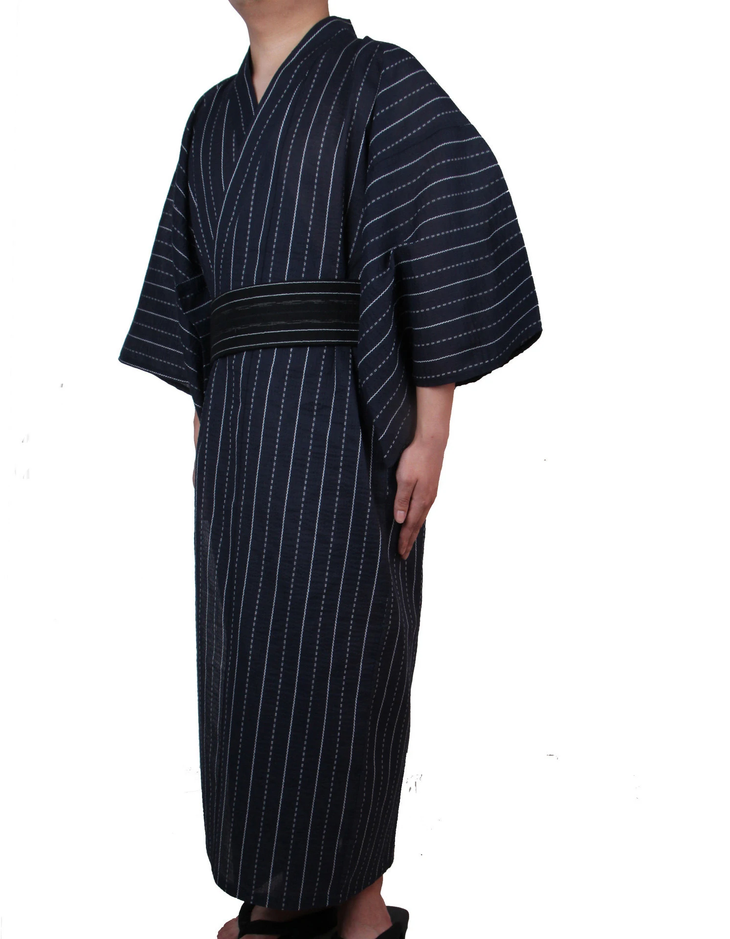 Japanese Traditional Samurai Kimono For Men Yukata Bathing Robe Hekoobi Loose Style Sauna Wear Homewear Belt Long Gown Cotton