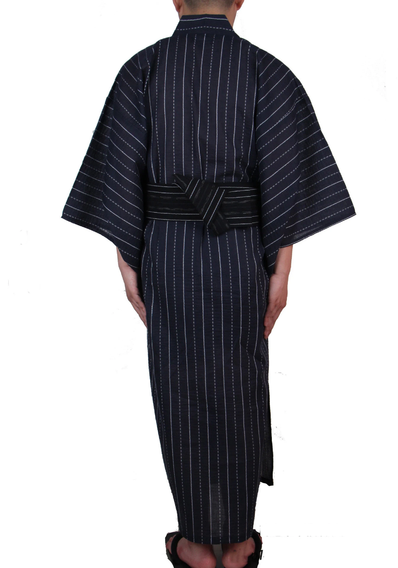 Japanese Traditional Samurai Kimono For Men Yukata Bathing Robe Hekoobi Loose Style Sauna Wear Homewear Belt Long Gown Cotton