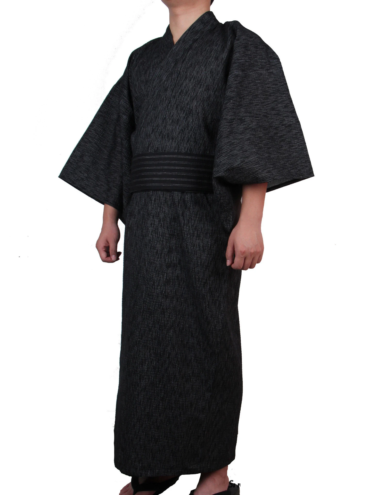 Japanese Traditional Samurai Kimono For Men Yukata Bathing Robe Hekoobi Loose Style Sauna Wear Homewear Belt Long Gown Cotton
