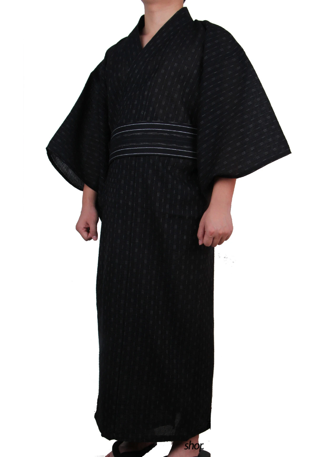 Japanese Traditional Samurai Kimono For Men Yukata Bathing Robe Hekoobi Loose Style Sauna Wear Homewear Belt Long Gown Cotton