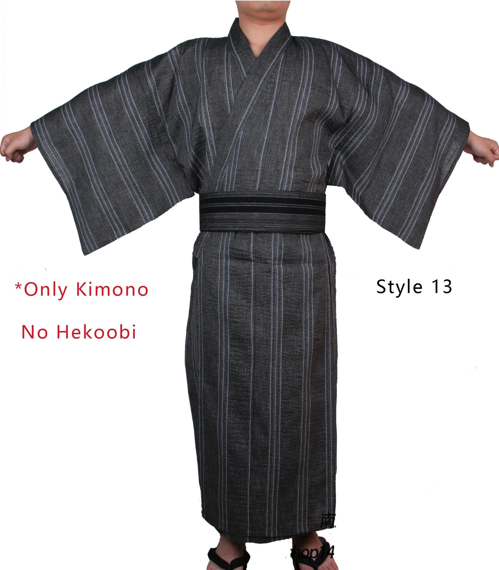 Japanese Traditional Samurai Kimono For Men Yukata Bathing Robe Hekoobi Loose Style Sauna Wear Homewear Belt Long Gown Cotton