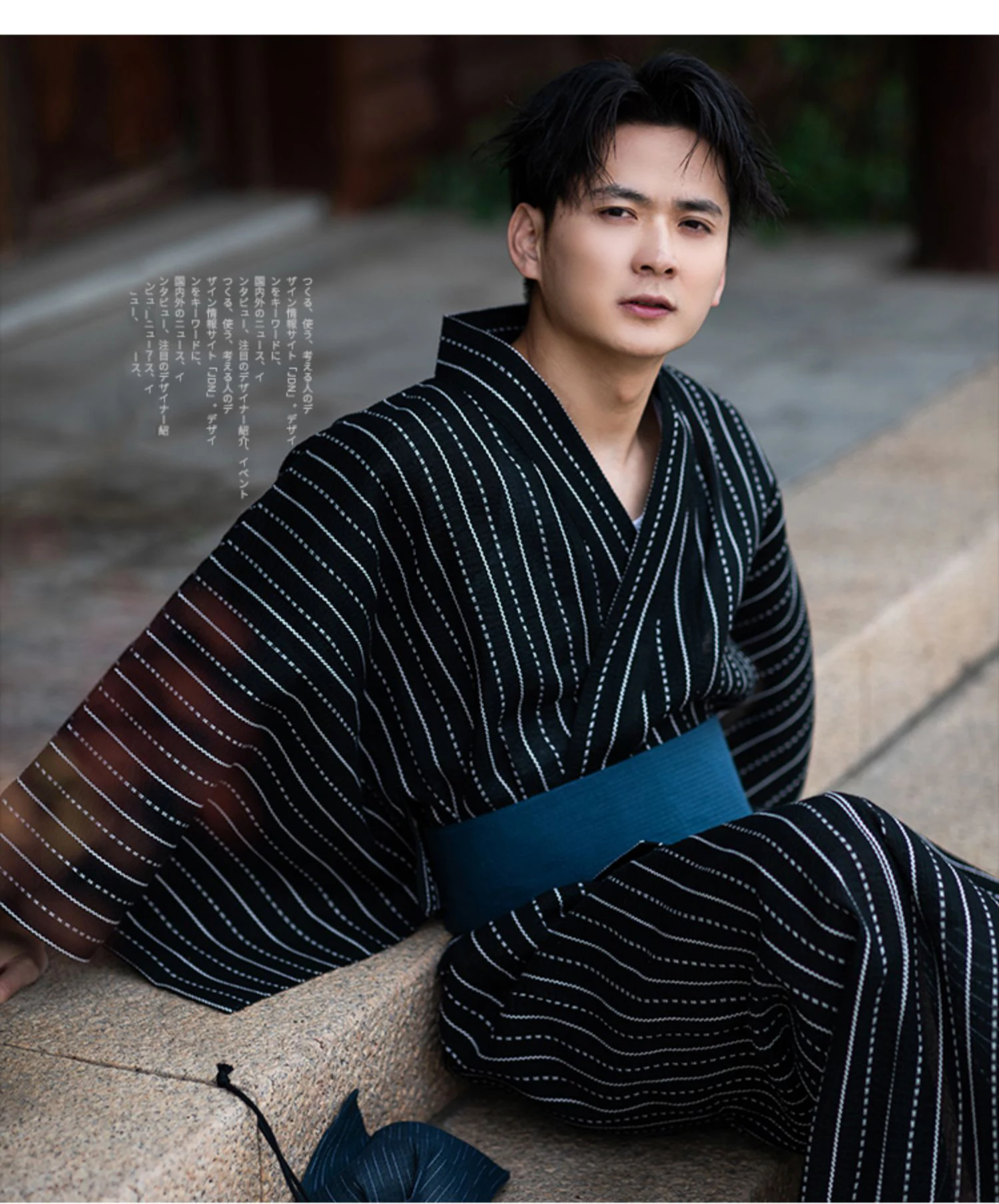 Japanese Traditional Samurai Kimono For Men Yukata Bathing Robe Hekoobi Loose Style Sauna Wear Homewear Belt Long Gown Cotton
