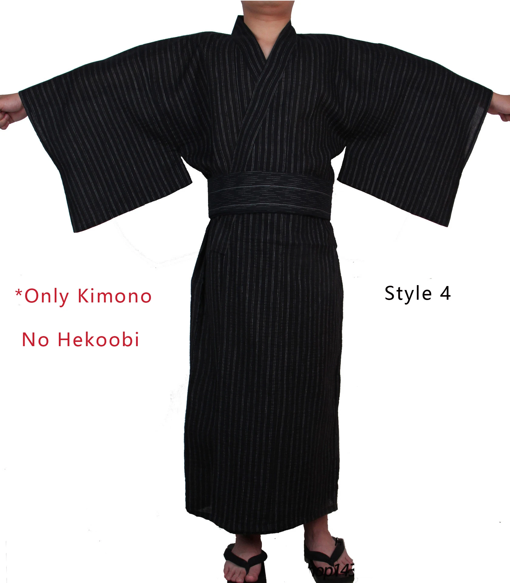 Japanese Traditional Samurai Kimono For Men Yukata Bathing Robe Hekoobi Loose Style Sauna Wear Homewear Belt Long Gown Cotton