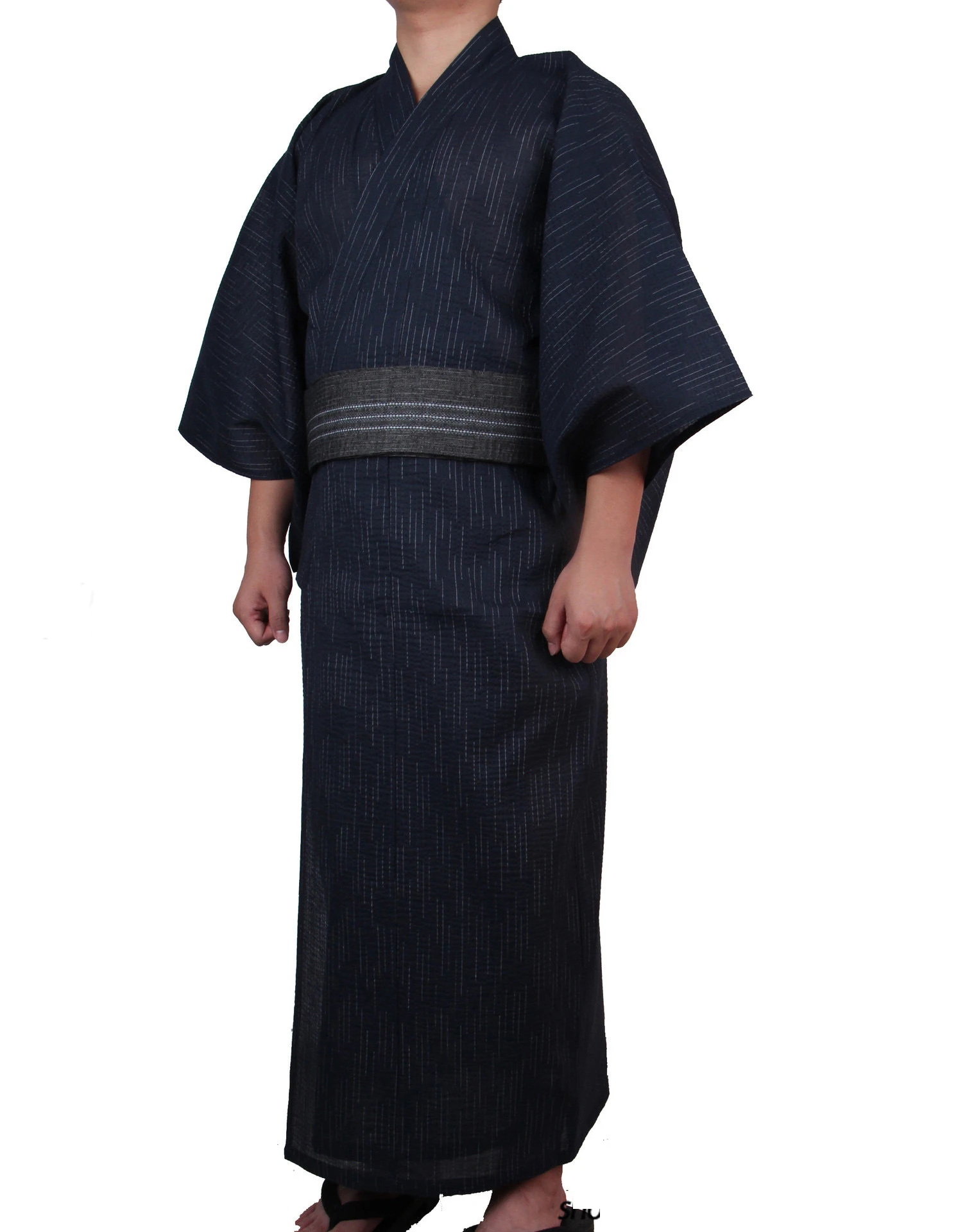 Japanese Traditional Samurai Kimono For Men Yukata Bathing Robe Hekoobi Loose Style Sauna Wear Homewear Belt Long Gown Cotton