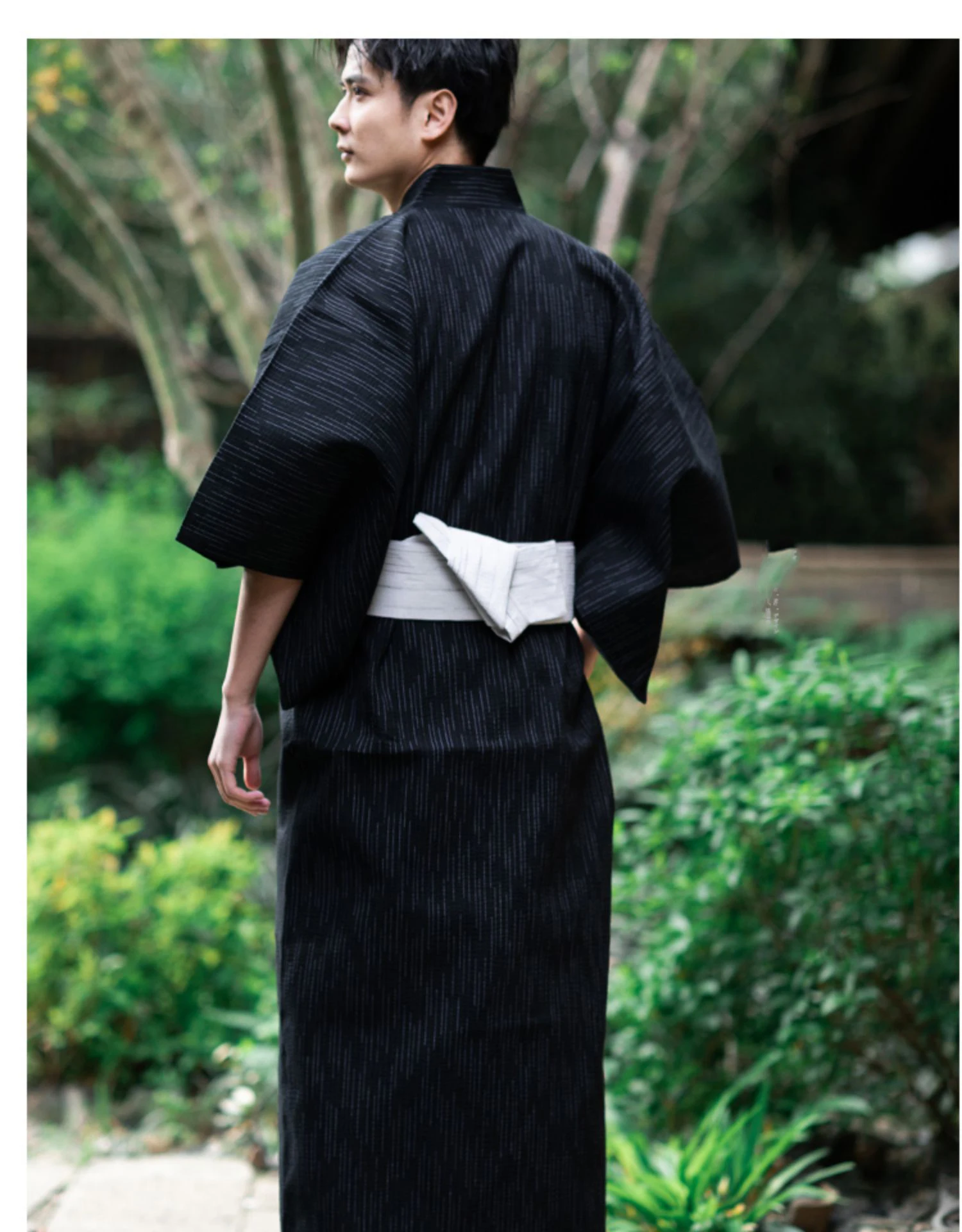 Japanese Traditional Samurai Kimono For Men Yukata Bathing Robe Hekoobi Loose Style Sauna Wear Homewear Belt Long Gown Cotton