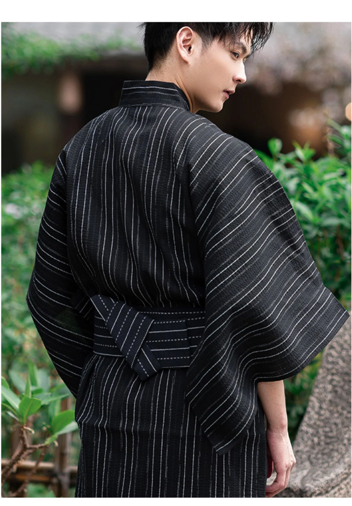 Japanese Traditional Samurai Kimono For Men Yukata Bathing Robe Hekoobi Loose Style Sauna Wear Homewear Belt Long Gown Cotton