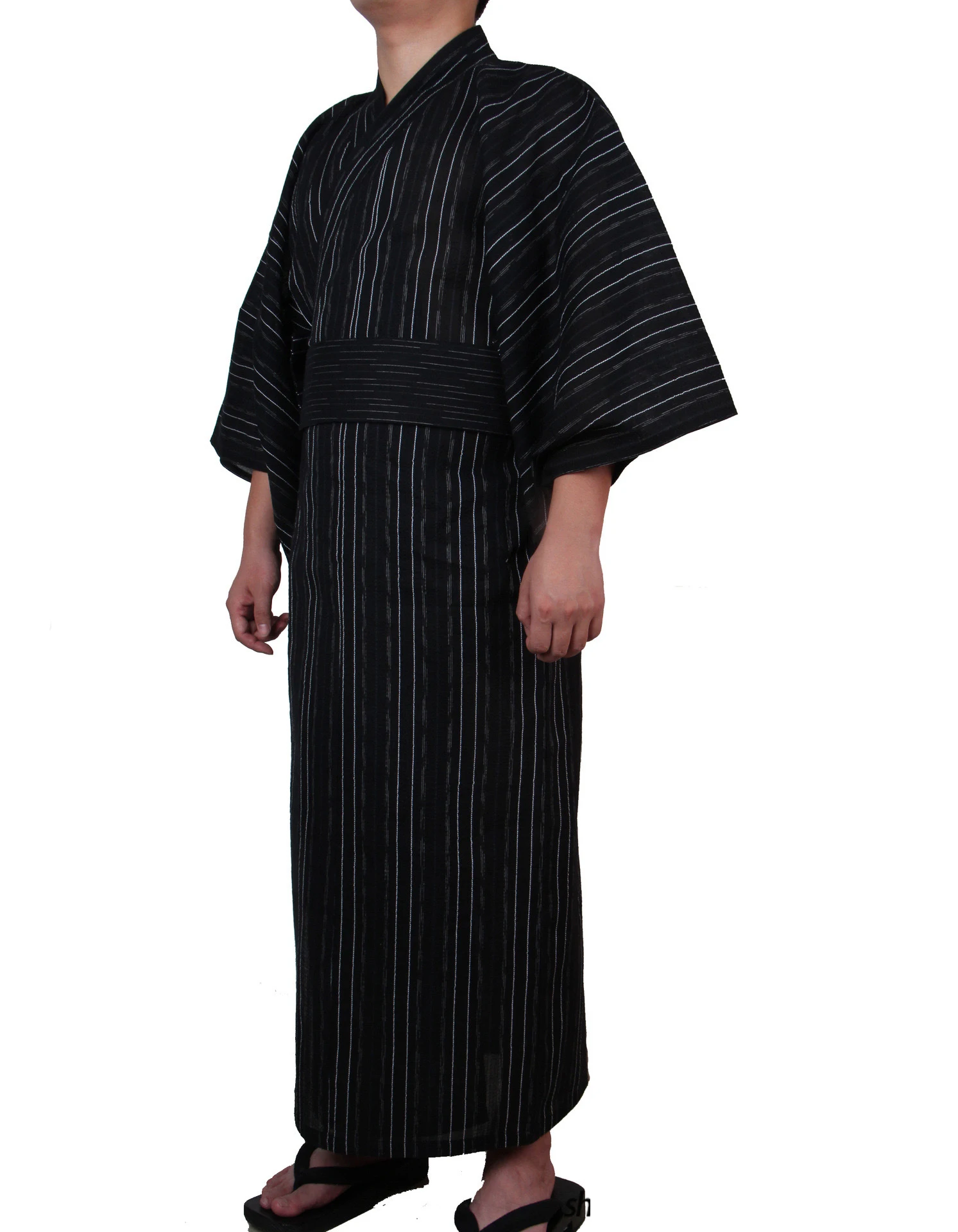 Japanese Traditional Samurai Kimono For Men Yukata Bathing Robe Hekoobi Loose Style Sauna Wear Homewear Belt Long Gown Cotton