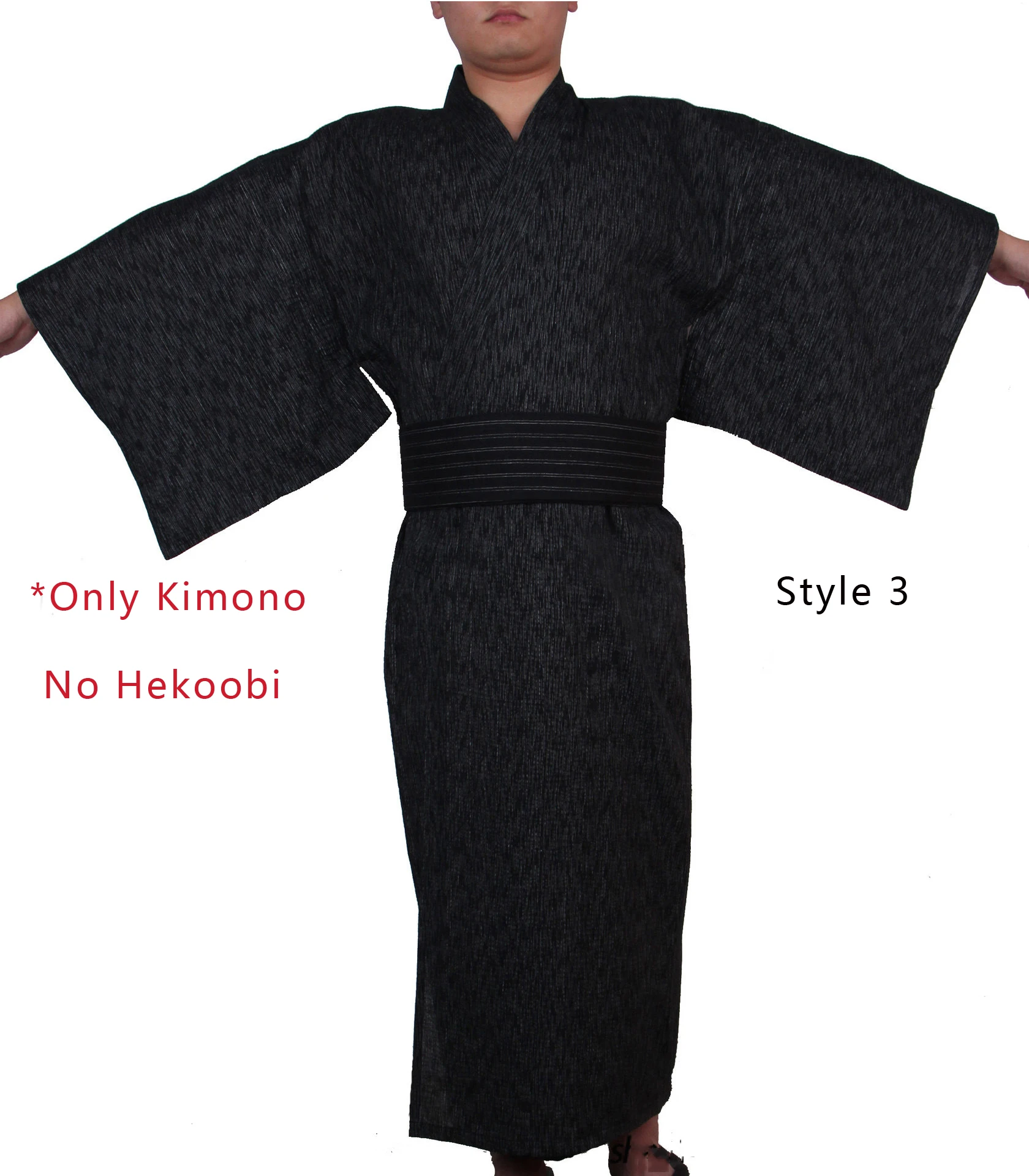Japanese Traditional Samurai Kimono For Men Yukata Bathing Robe Hekoobi Loose Style Sauna Wear Homewear Belt Long Gown Cotton
