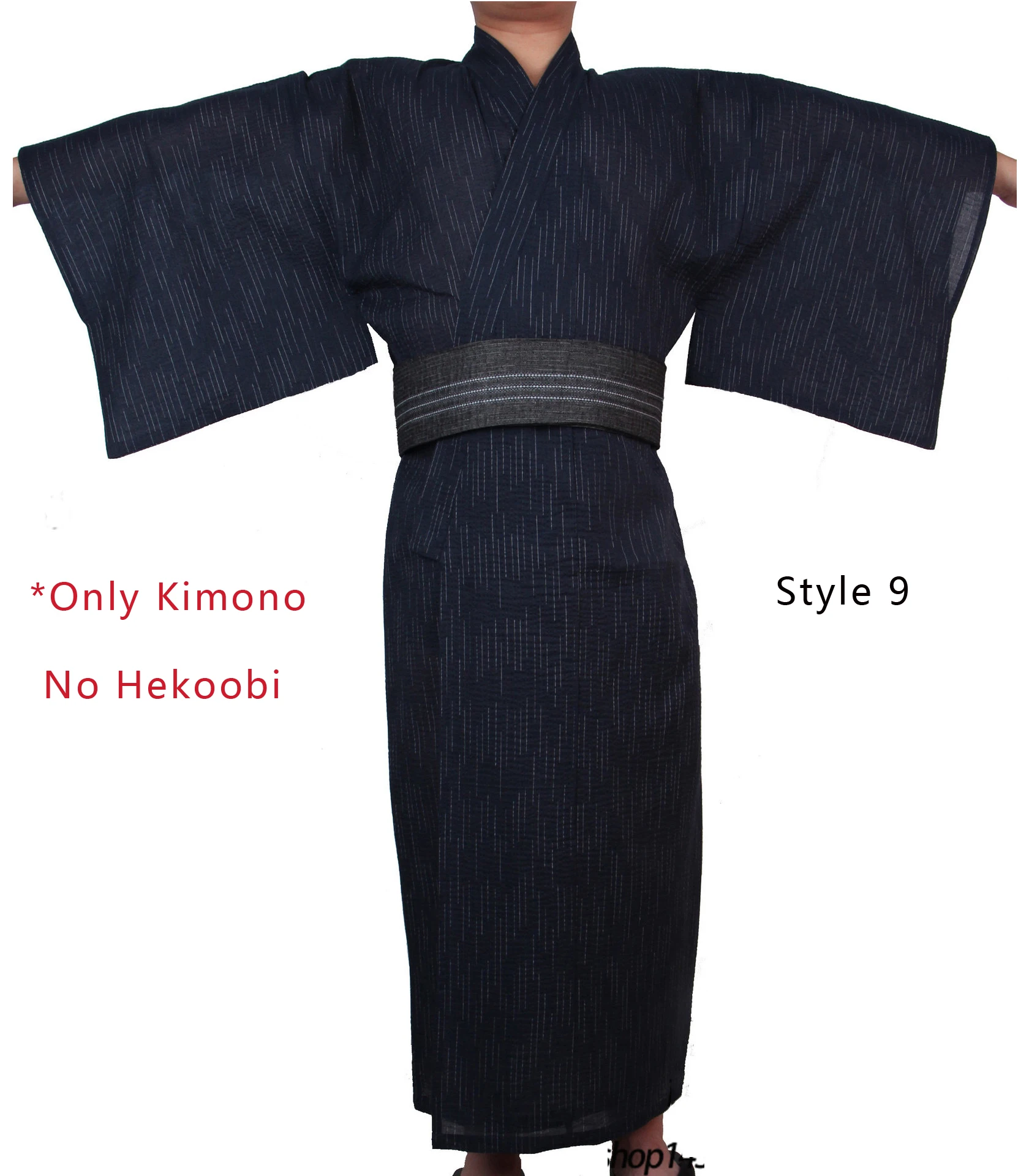 Japanese Traditional Samurai Kimono For Men Yukata Bathing Robe Hekoobi Loose Style Sauna Wear Homewear Belt Long Gown Cotton