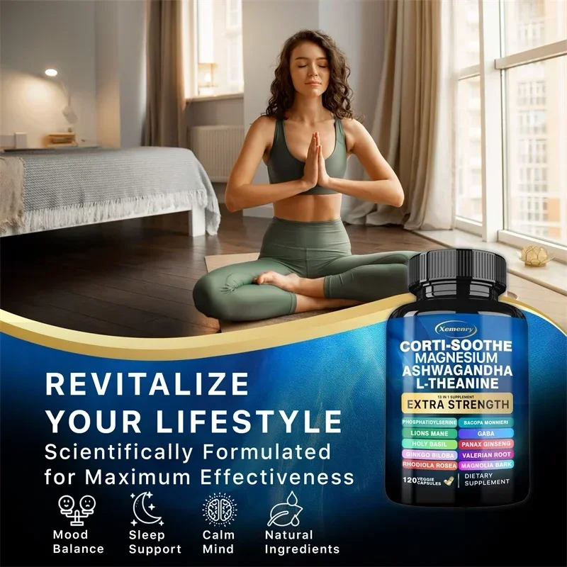 Corti-Soothe Cortisol with Magnesium, Ashwagandha, L-Theanine - Helps Lower Cortisol, Stabilize Mood and Promote Relaxation