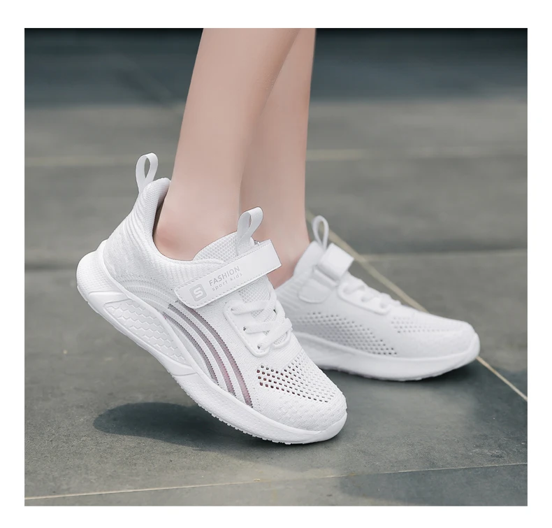 2025 Girls Casual Shoes Child White Mesh Sneakers Student Kids Summer Sock Footwear Fashion Children Sport Shoes Running Autumn