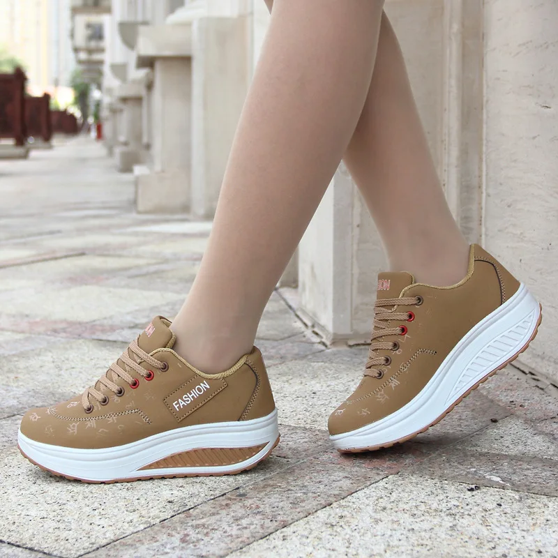 Women Sneakers Solid Wedge Casual Sport Shoes Woman Sneakers Women Outdoor Shoes Woman Lace-up Female Sneakers Zapatillas Mujer