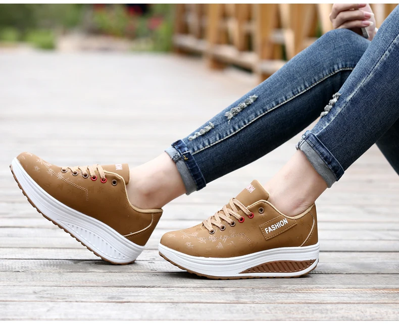 Women Sneakers Solid Wedge Casual Sport Shoes Woman Sneakers Women Outdoor Shoes Woman Lace-up Female Sneakers Zapatillas Mujer