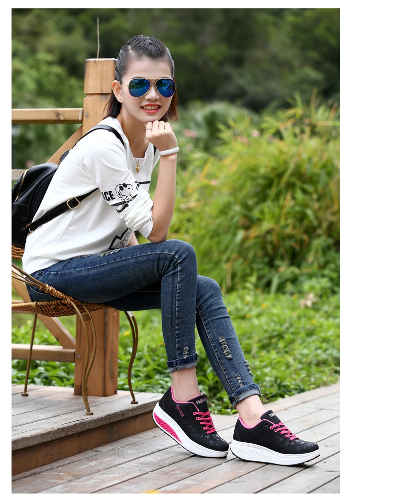 Women Sneakers Solid Wedge Casual Sport Shoes Woman Sneakers Women Outdoor Shoes Woman Lace-up Female Sneakers Zapatillas Mujer