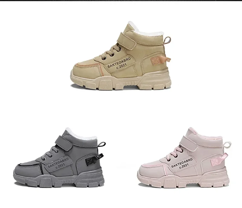 Winter Children's Boots Boys Plus Cashmere Thicken Warm Snow Boots Girls Non-slip Outdoor Boots Student Shoes Hiking Shoes