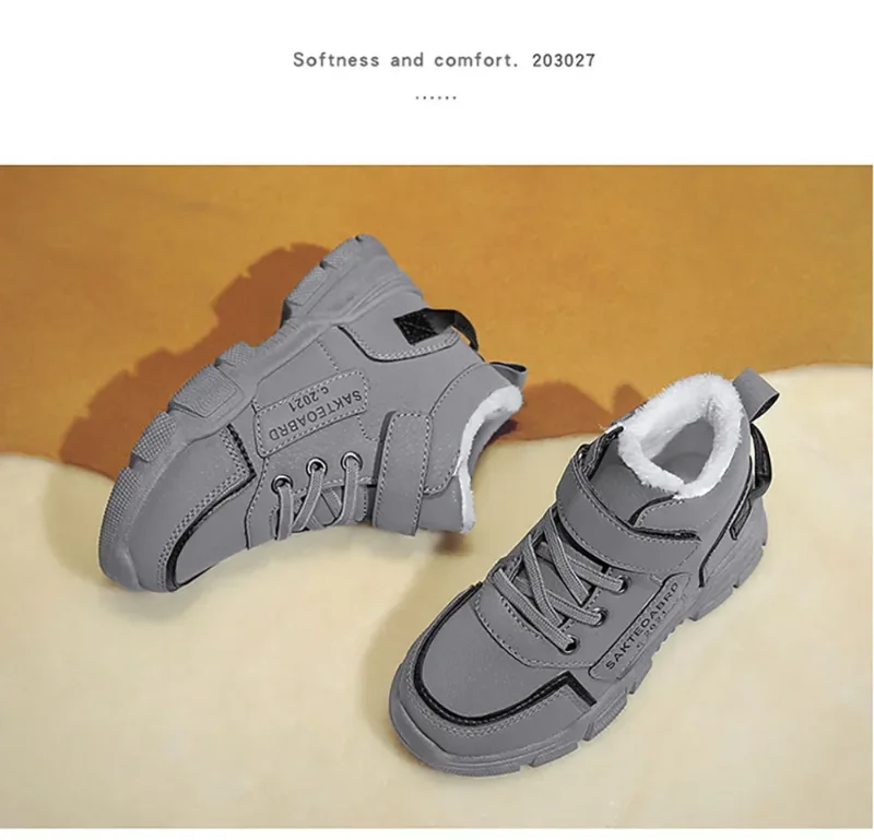 Winter Children's Boots Boys Plus Cashmere Thicken Warm Snow Boots Girls Non-slip Outdoor Boots Student Shoes Hiking Shoes
