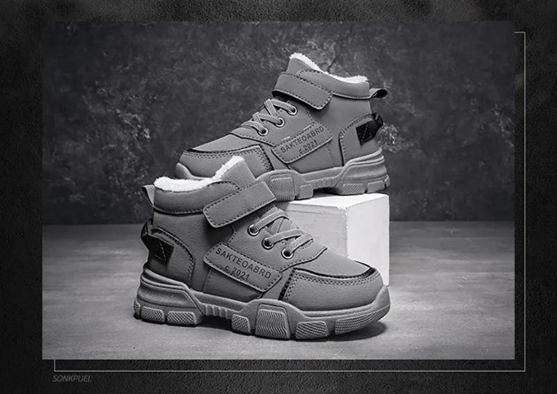 Winter Children's Boots Boys Plus Cashmere Thicken Warm Snow Boots Girls Non-slip Outdoor Boots Student Shoes Hiking Shoes