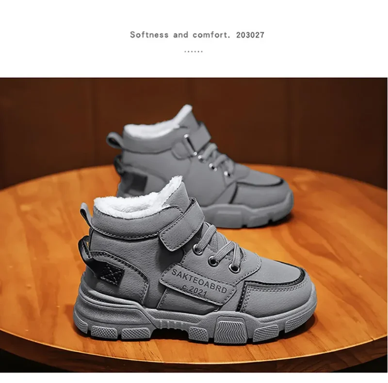 Winter Children's Boots Boys Plus Cashmere Thicken Warm Snow Boots Girls Non-slip Outdoor Boots Student Shoes Hiking Shoes