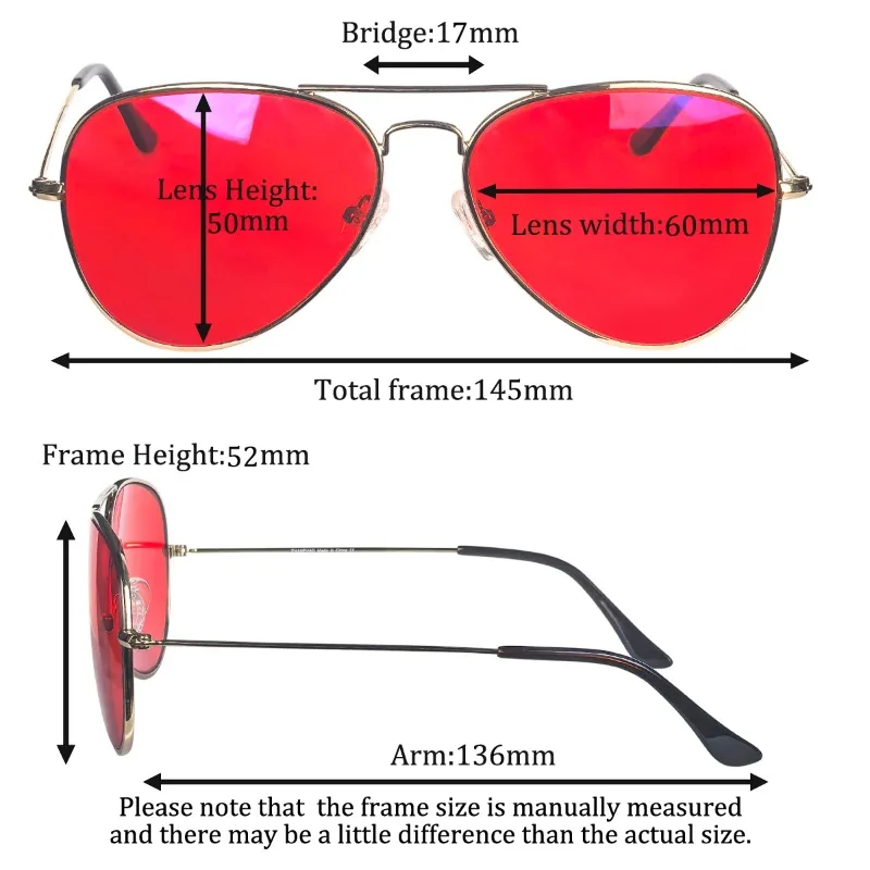 Blue Light Protection Eyewear Women Red Lens Glasses Men Better Sleep Night Improve Improve Sleep Insomnia Metal Frame 3 Size