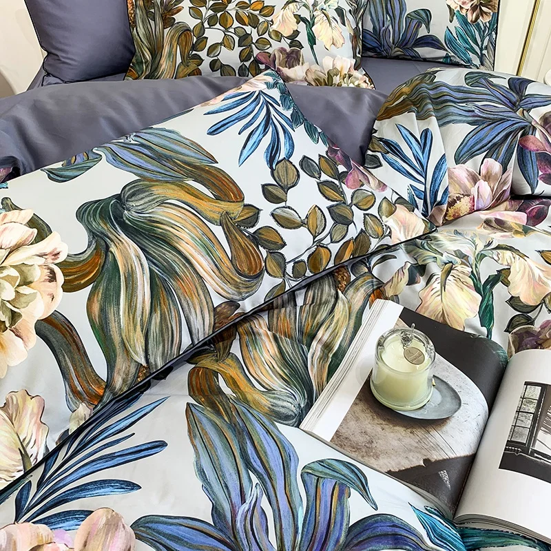 29Color 4/6Pcs Luxury Egyptian Cotton Bedding Set Queen King size Bright Flamingo Leaf Duvet Cover Bed sheet set Fitted sheet