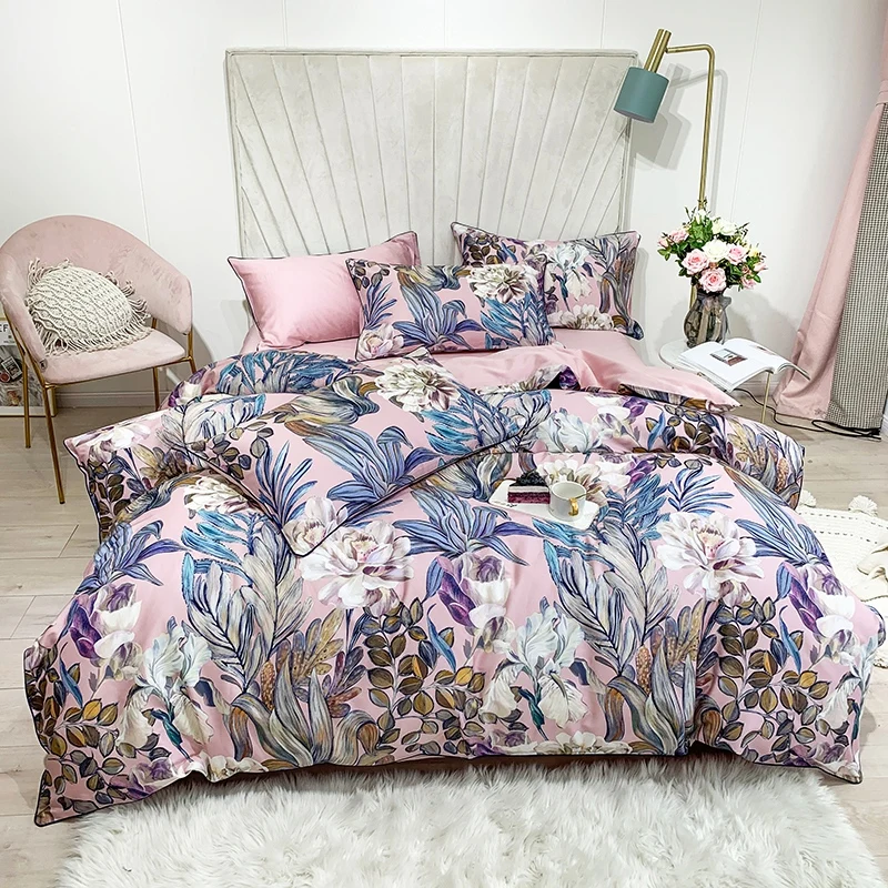 29Color 4/6Pcs Luxury Egyptian Cotton Bedding Set Queen King size Bright Flamingo Leaf Duvet Cover Bed sheet set Fitted sheet