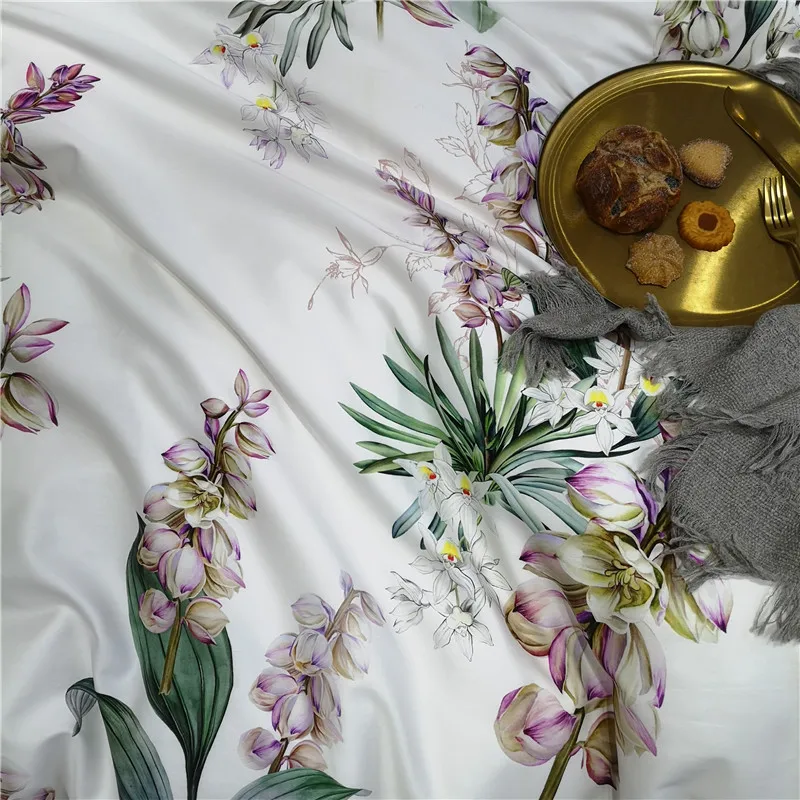 29Color 4/6Pcs Luxury Egyptian Cotton Bedding Set Queen King size Bright Flamingo Leaf Duvet Cover Bed sheet set Fitted sheet