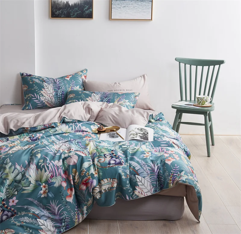 29Color 4/6Pcs Luxury Egyptian Cotton Bedding Set Queen King size Bright Flamingo Leaf Duvet Cover Bed sheet set Fitted sheet