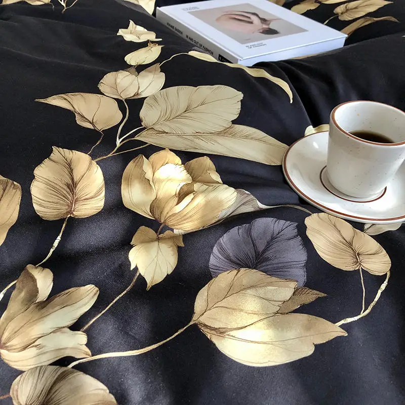 29Color 4/6Pcs Luxury Egyptian Cotton Bedding Set Queen King size Bright Flamingo Leaf Duvet Cover Bed sheet set Fitted sheet