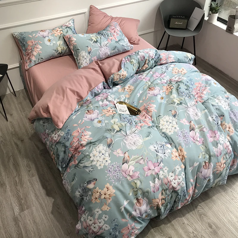 29Color 4/6Pcs Luxury Egyptian Cotton Bedding Set Queen King size Bright Flamingo Leaf Duvet Cover Bed sheet set Fitted sheet