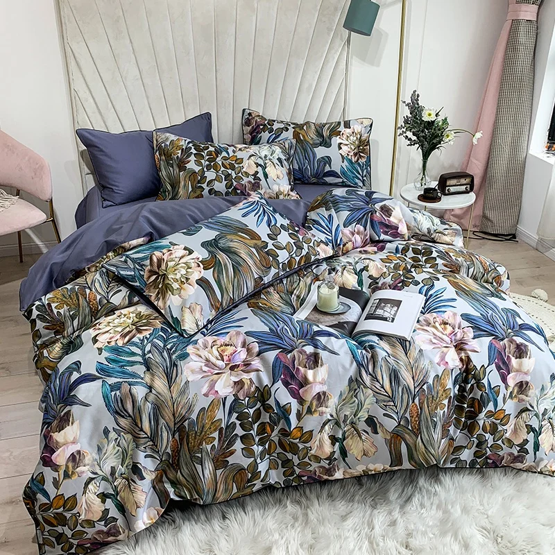 29Color 4/6Pcs Luxury Egyptian Cotton Bedding Set Queen King size Bright Flamingo Leaf Duvet Cover Bed sheet set Fitted sheet