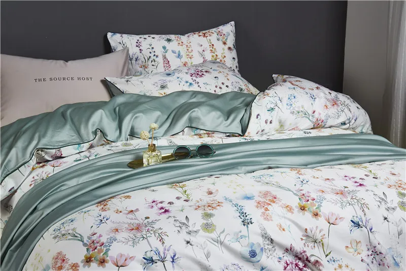 29Color 4/6Pcs Luxury Egyptian Cotton Bedding Set Queen King size Bright Flamingo Leaf Duvet Cover Bed sheet set Fitted sheet