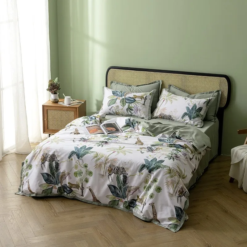 29Color 4/6Pcs Luxury Egyptian Cotton Bedding Set Queen King size Bright Flamingo Leaf Duvet Cover Bed sheet set Fitted sheet