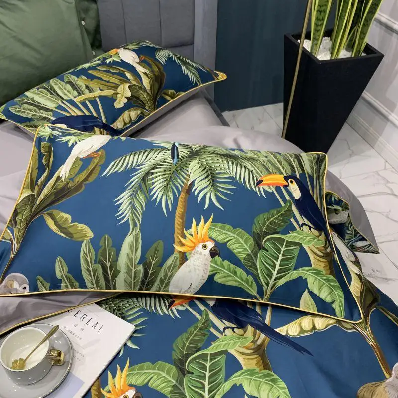 29Color 4/6Pcs Luxury Egyptian Cotton Bedding Set Queen King size Bright Flamingo Leaf Duvet Cover Bed sheet set Fitted sheet