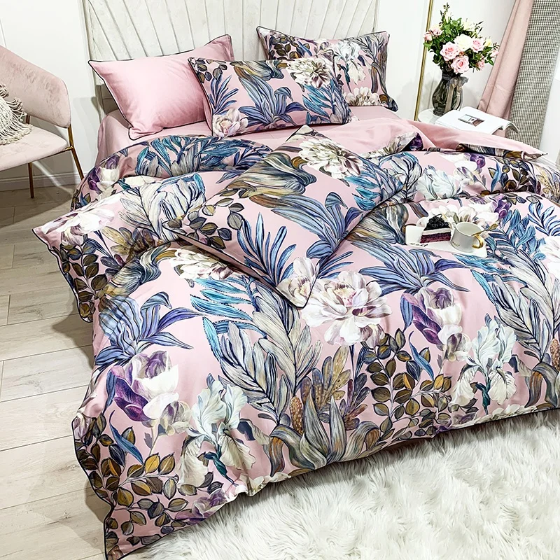 29Color 4/6Pcs Luxury Egyptian Cotton Bedding Set Queen King size Bright Flamingo Leaf Duvet Cover Bed sheet set Fitted sheet
