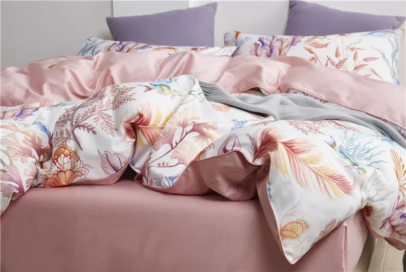 29Color 4/6Pcs Luxury Egyptian Cotton Bedding Set Queen King size Bright Flamingo Leaf Duvet Cover Bed sheet set Fitted sheet