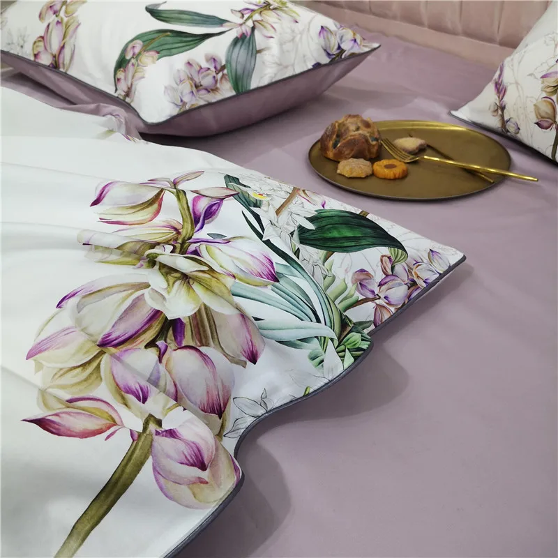 29Color 4/6Pcs Luxury Egyptian Cotton Bedding Set Queen King size Bright Flamingo Leaf Duvet Cover Bed sheet set Fitted sheet