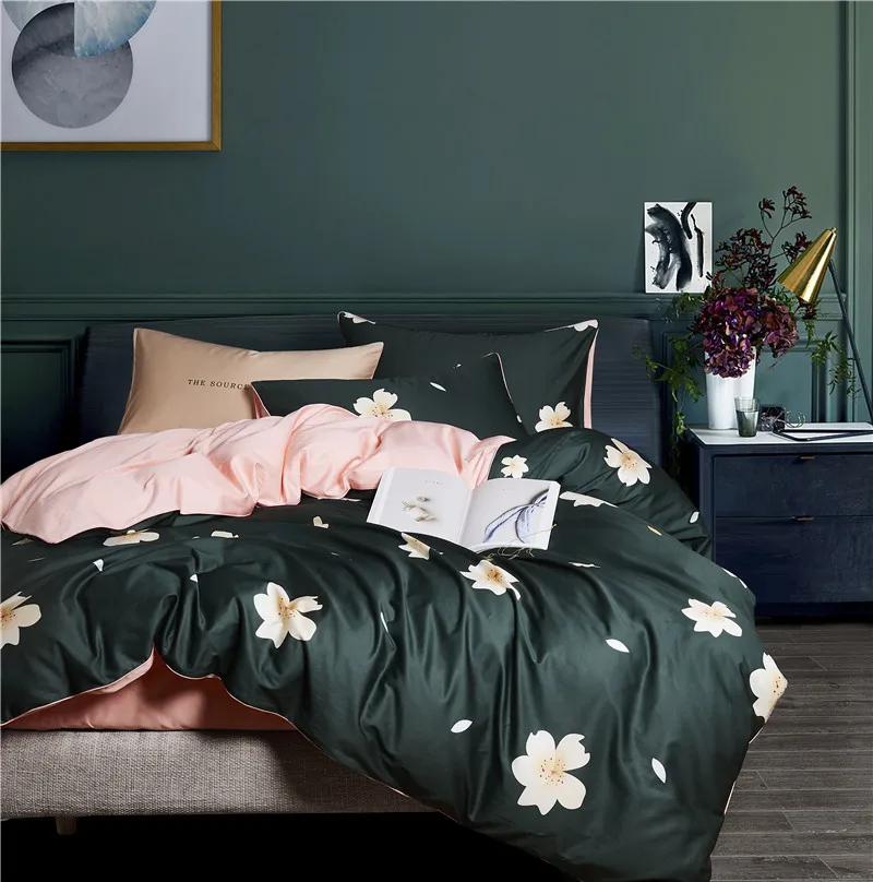 29Color 4/6Pcs Luxury Egyptian Cotton Bedding Set Queen King size Bright Flamingo Leaf Duvet Cover Bed sheet set Fitted sheet
