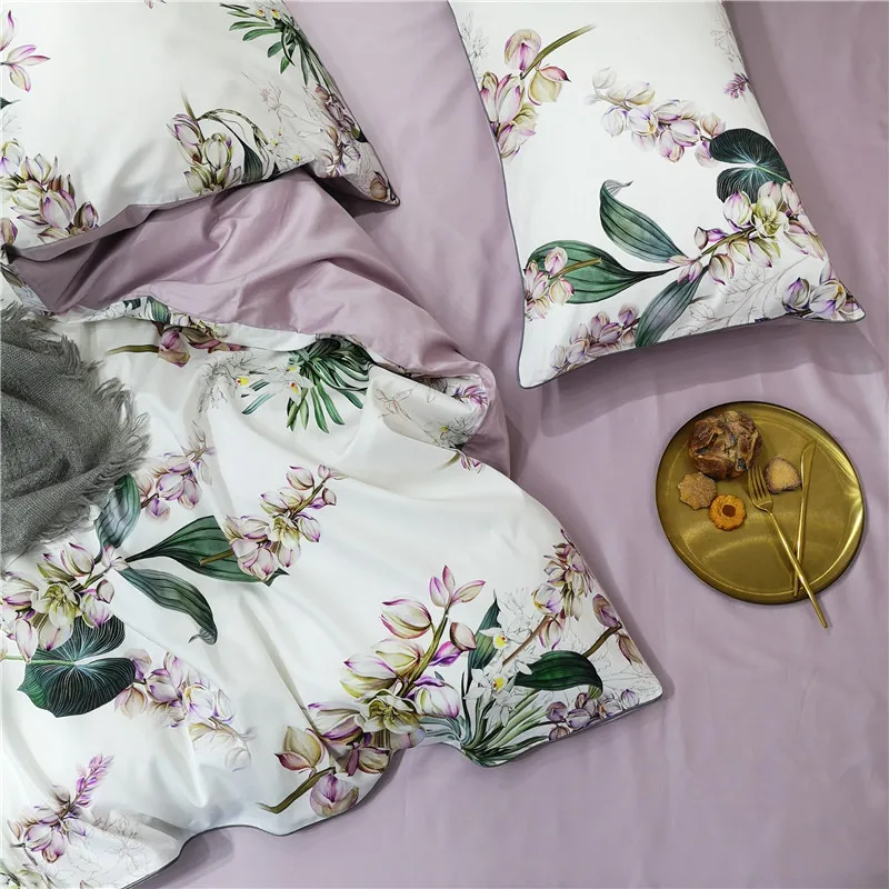 29Color 4/6Pcs Luxury Egyptian Cotton Bedding Set Queen King size Bright Flamingo Leaf Duvet Cover Bed sheet set Fitted sheet
